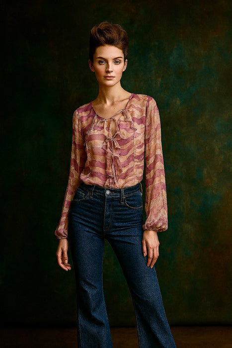 Roberto Cavalli, early 80s silk print ruffle blouse