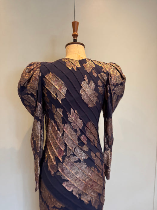 Farleigh, 30s couture silk damask mutton sleeve bias cut dress