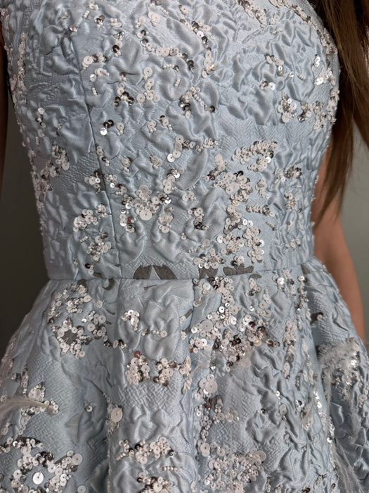 Oscar de la Renta, beaded feather pale blue dress