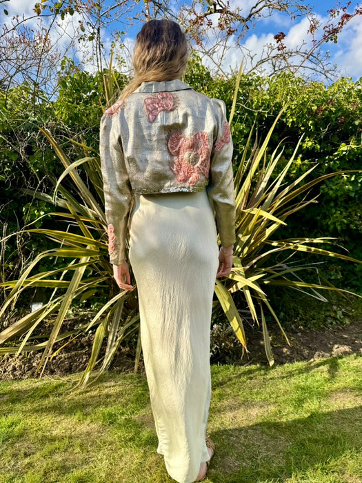 Cassius, 20s silver lamé jacket with pink velour appliqués