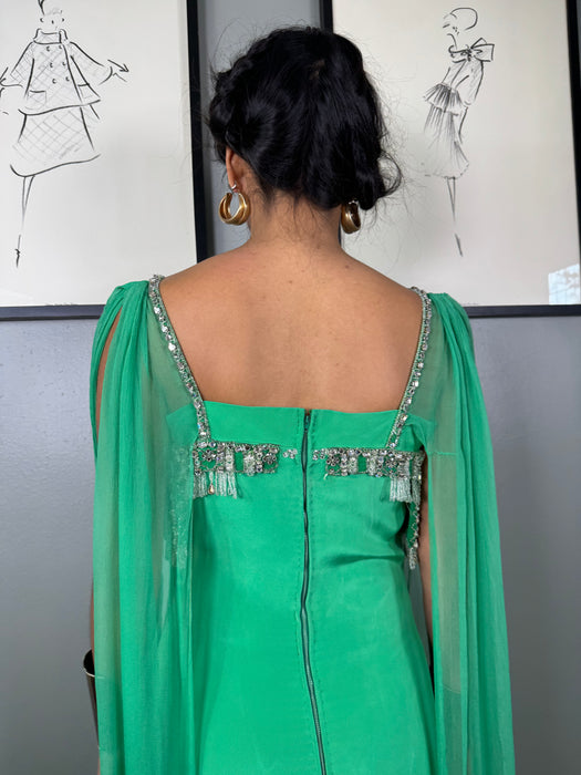 Arianna, jewel green 60s beaded dress