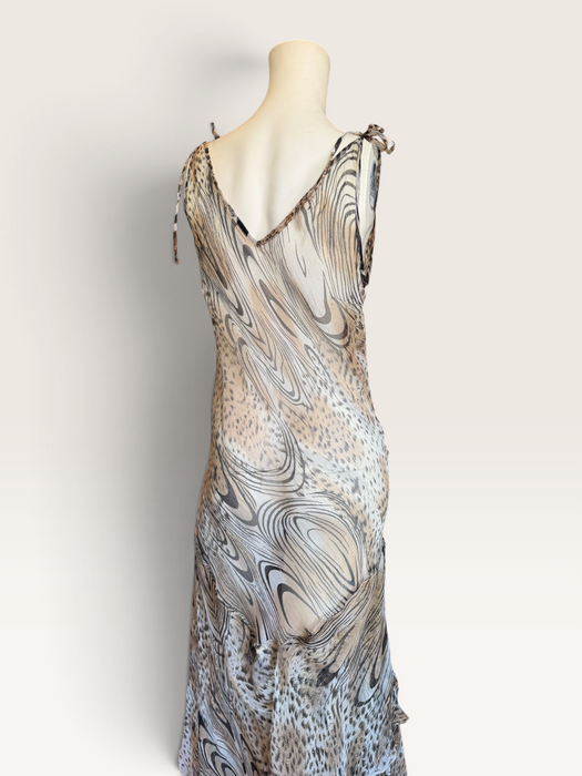 Ranah, 90s bias cut animal print asymmetric chiffon dress