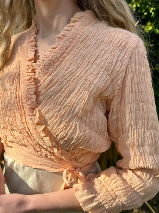 Adina, 30s smocked silk chiffon wrap over jacket