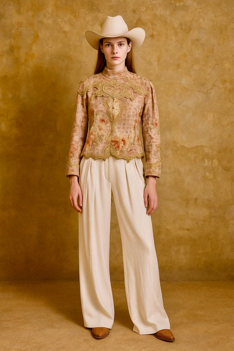 Edina, reworked Edwardian silk ad velvet embroidered jacket
