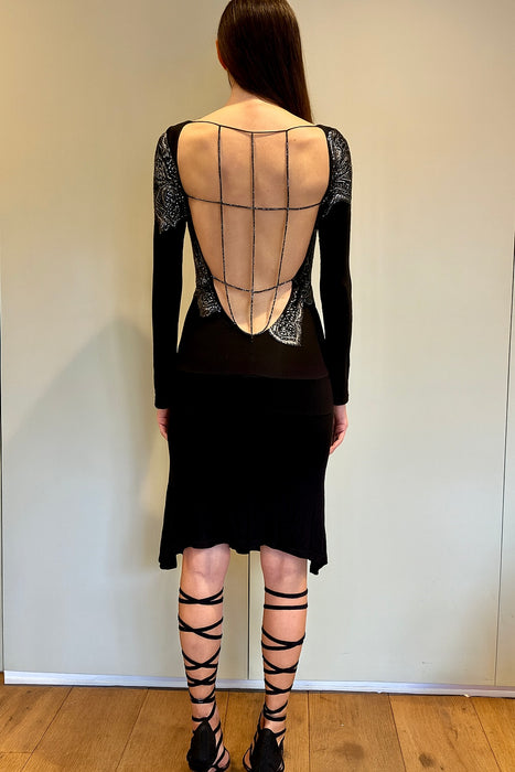 Buddhist Punk, 90s jersey beaded asymmetrical dress