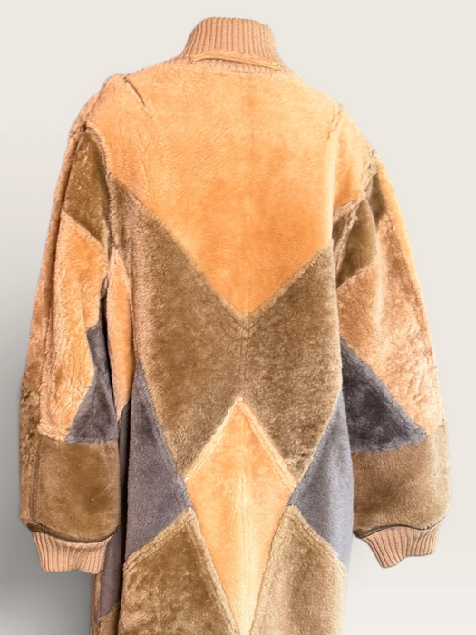Tilly, 1980s reversible sheepskin and suede patchwork coat