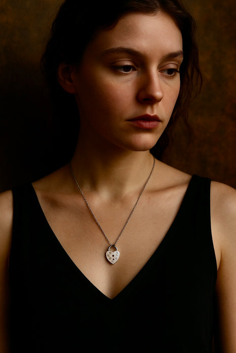 Polly, Victorian solid silver heart charm on a 40s silver chain