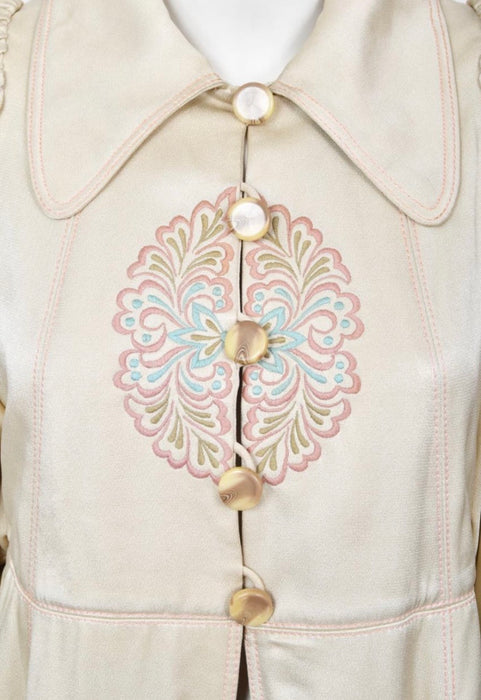 Bill Gibb, 1970’s Couture embroidered satin cream jacket
