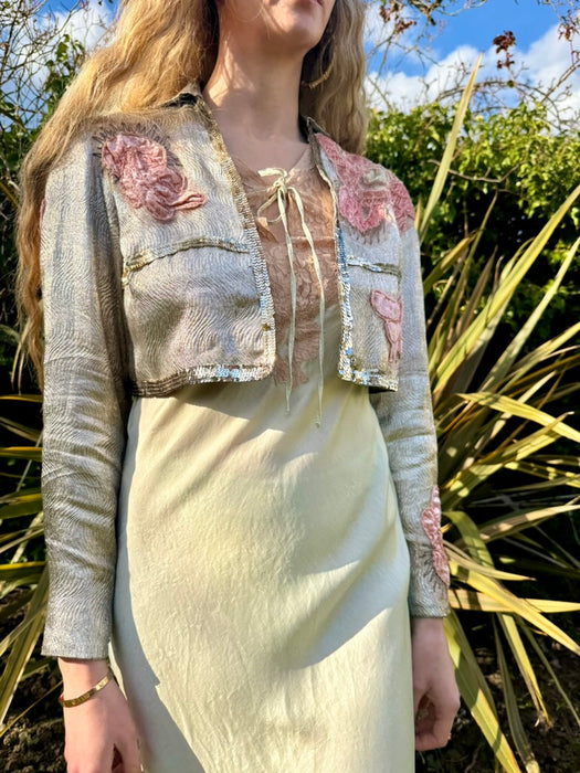 Cassius, 20s silver lamé jacket with pink velour appliqués