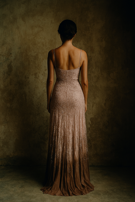 Rola, 20s hand dyed beaded silk chiffon bias cut dress