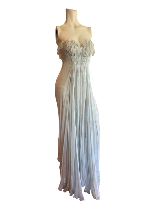 J Mendel, duck egg blue, chiffon draped corseted dress