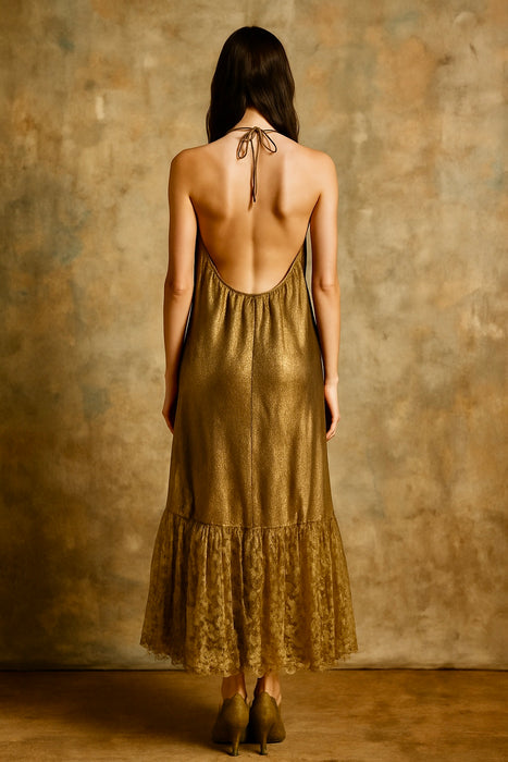 Amen, 20s gold lamé and lace dress