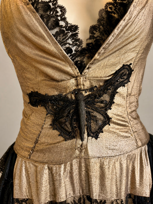 Fay, reworked 1930s gold and black lace tiered dress
