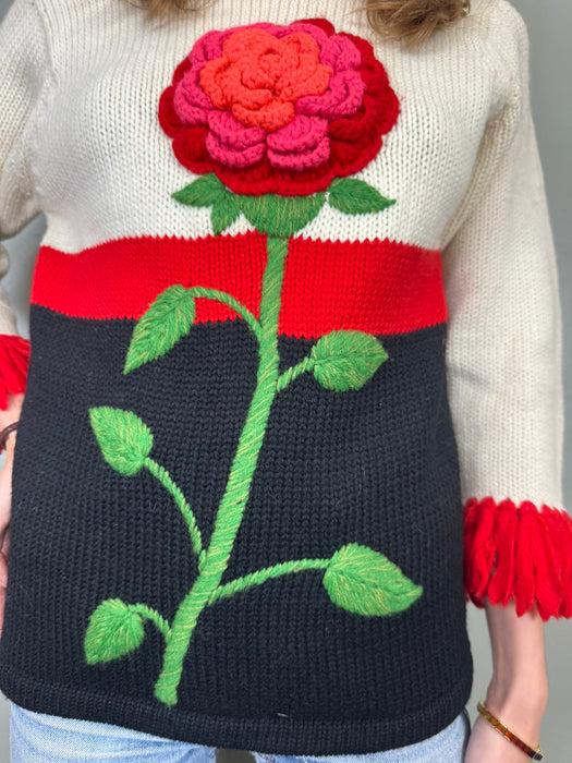 Marnie, 70s floral wool hand knit sweater