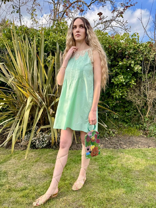 Lidia, 30s aqua green cotton and lace dress