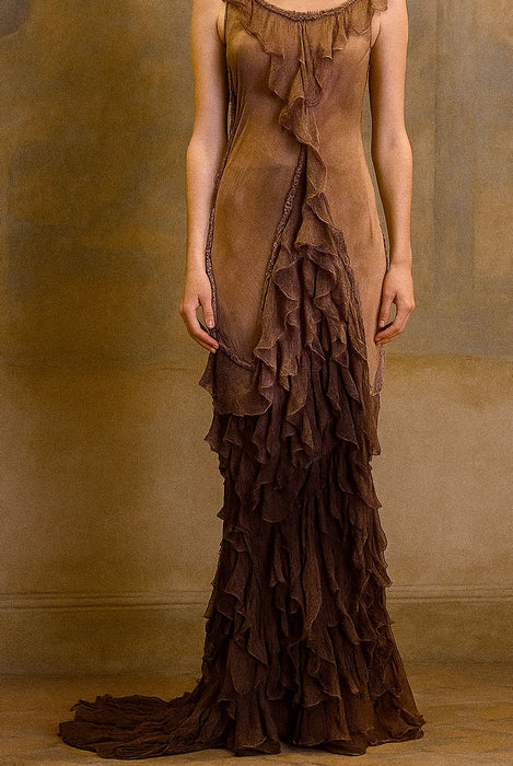 Anita, hand dyed vintage fishtail ombré muslin tiered dress