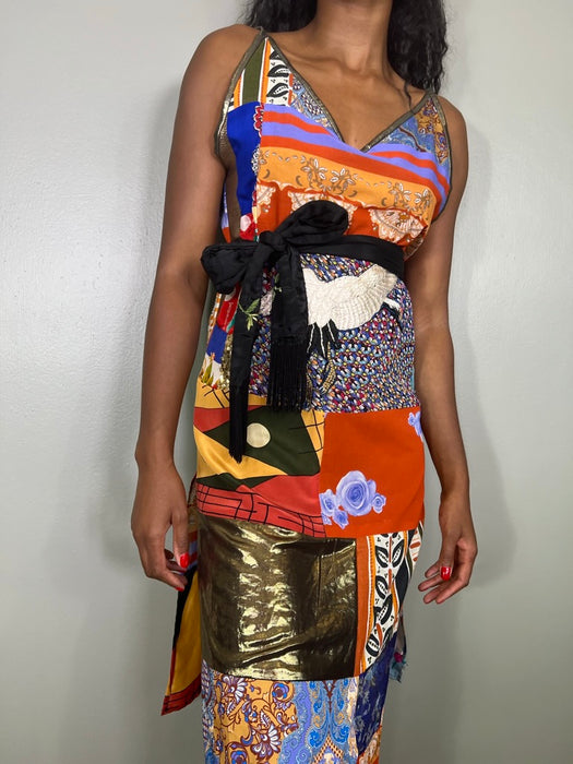 Leora, patchwork mixed print dress