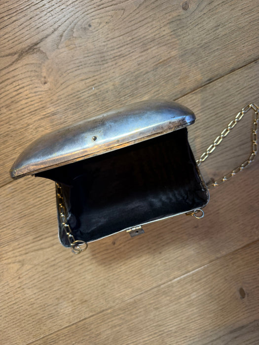 Koi, 70s metal silver and brass modernist chain handbag