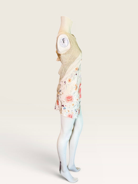 Diana, reworked short 40s silk embroidered piano shawl dress