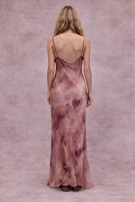 Monique, 90s antique pink hand dyed silk chiffon bias cut sheer dress