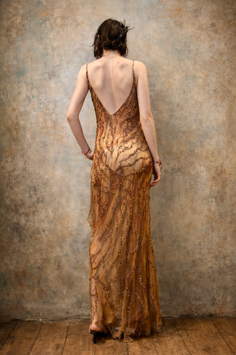 Glory, vintage animal print beaded bias cut silk chiffon dress