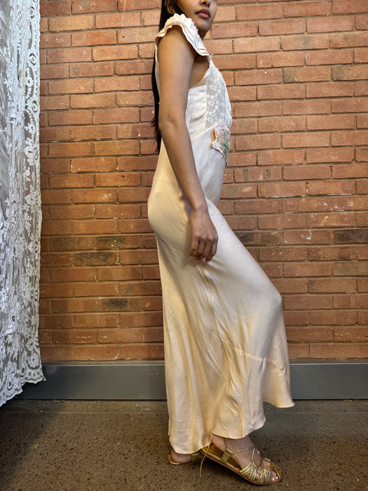 Dena, 20s silk lace and floral bias cut dress