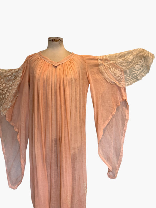 Aurora, 70s hand dyed cheesecloth and lace angel sleeve kaftan