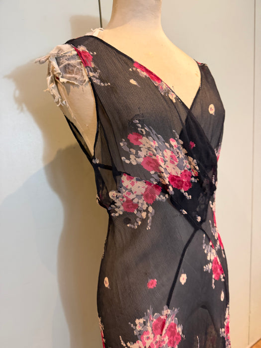 Magda, 90s silk chiffon floral bias cut dress