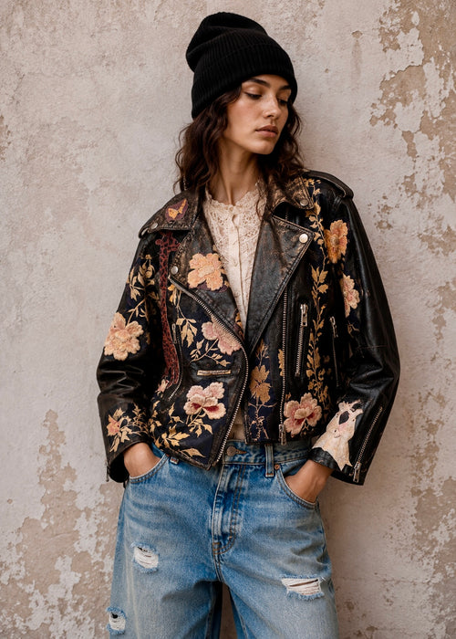 Omega, reworked 70s embroidered biker jacket