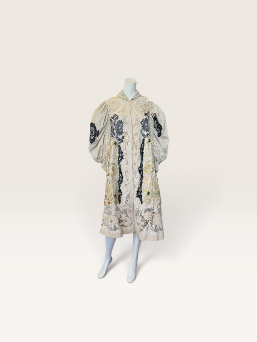 Veronica, reworked Edwardian cream and lace wool coat with gold thread beading