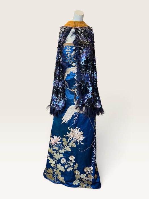 Raner, reworked 1930s cobalt blue silk embroidered bustier dress