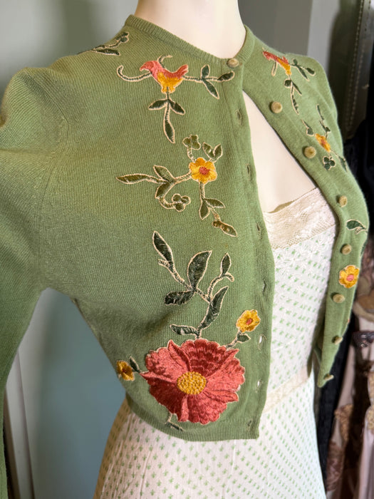 Helen Bond, 1950s cashmere floral cardigan