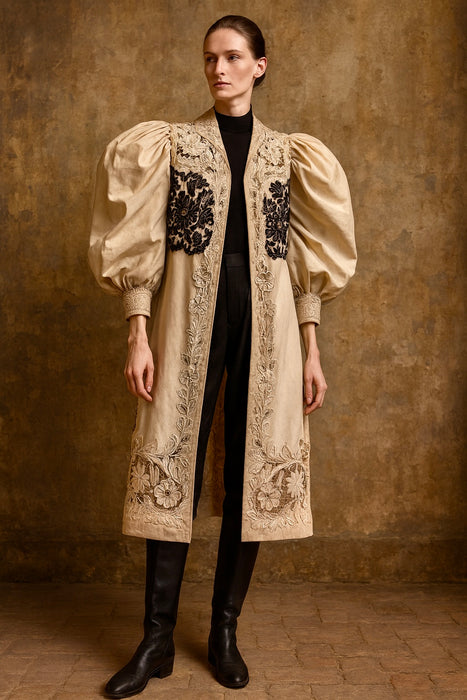 Ark, Victorian Museum worthy cream wool coat with balloon sleeves