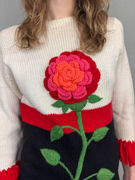 Marnie, 70s floral wool hand knit sweater