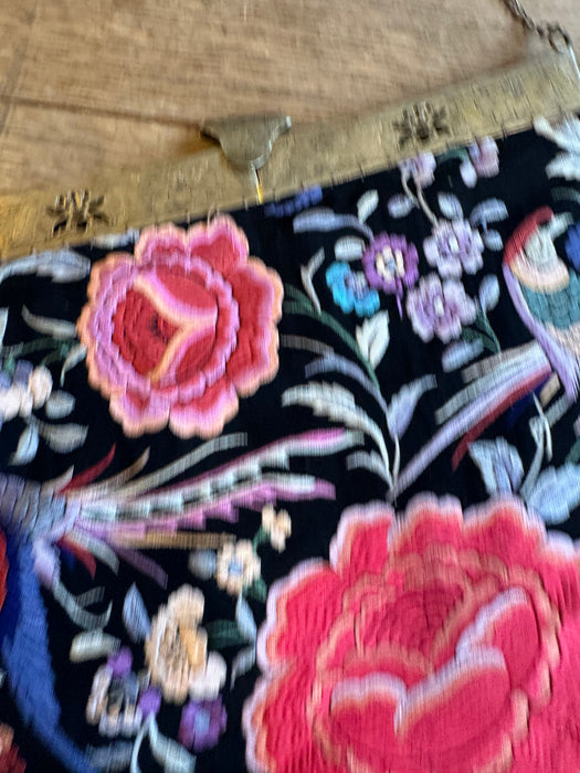 Virginia, original 40s embroidered floral handbag with brass etched cage