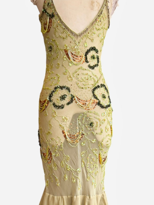 Flora, vintage bias cut beaded dress with ombré frill design