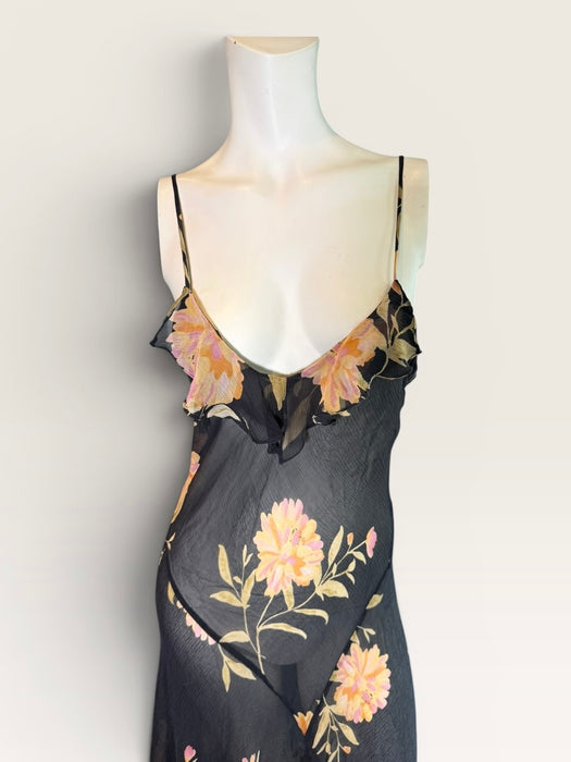 Ostuni, 90s silk chiffon floral bias cut asymmetric dress