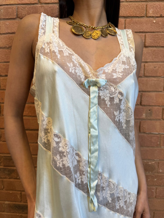 Sabrina, 30s pale green silk and lace dress
