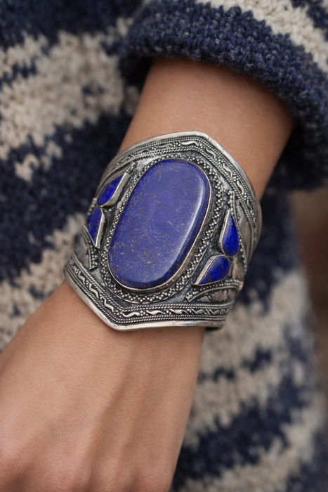 Lydia, Antique Native American lapis metal cuff