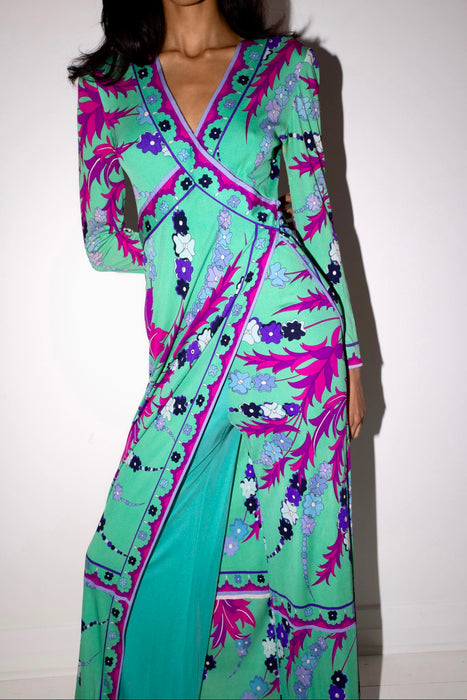 Emilio Pucci, rare and collectible 60s silk jersey wrap over jumpsuit