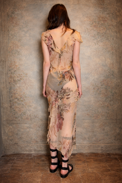 Doja, 90s chiffon bias cut floral frill dress