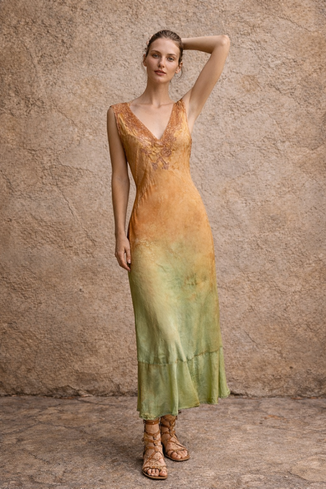 Hera, 30s silk and lace hand dyed ombré bias cut slip dress