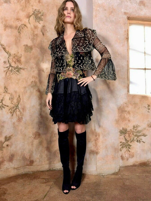 Blondie, 20s monochrome lace flair sleeve jacket