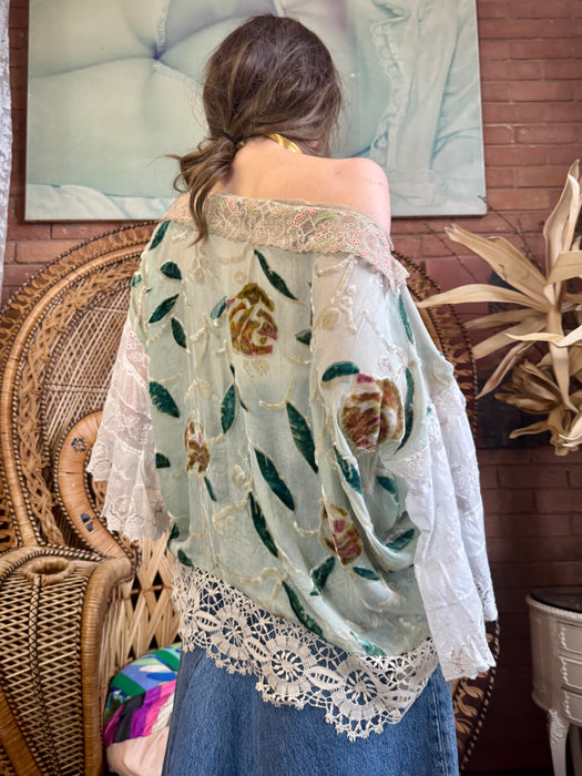 Goldie, 20s floral devoré and lace top