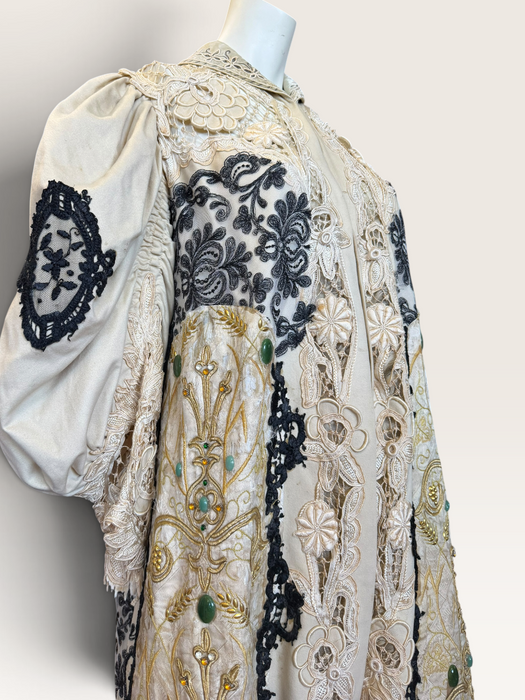 Veronica, reworked Edwardian cream and lace wool coat with gold thread beading