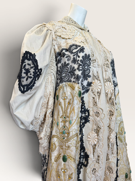 Veronica, reworked Edwardian cream and lace wool coat with gold thread beading