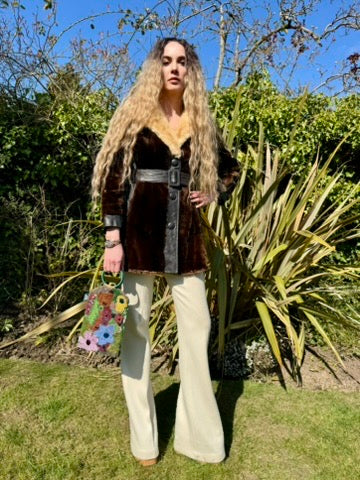 Georgia, 70s fur and leather bicolour jacket
