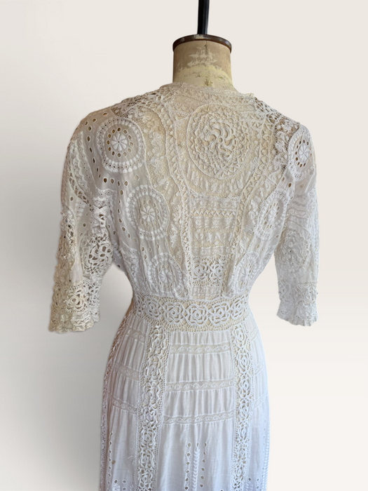 Adina, Edwardian white lace and eyelet long dress