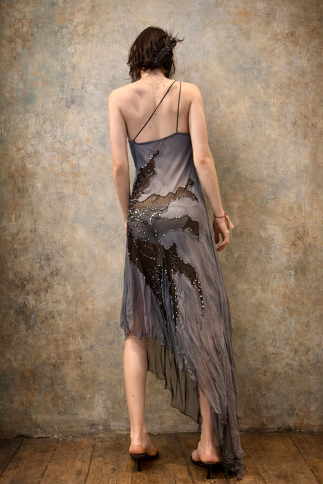 Sabrina, vintage bias cut asymmetric chiffon silk beaded dress