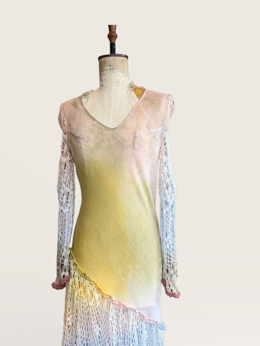 Tommy, vintage  handmade crochet and cotton muslin asymmetric dress